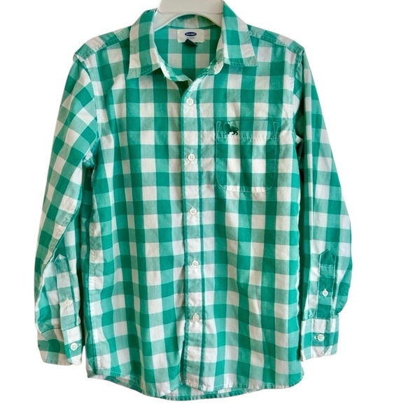 Old Navy Boys Green & White Gingham Check Cotton Button-Down Shirt Size 8 - Picture 1 of 7